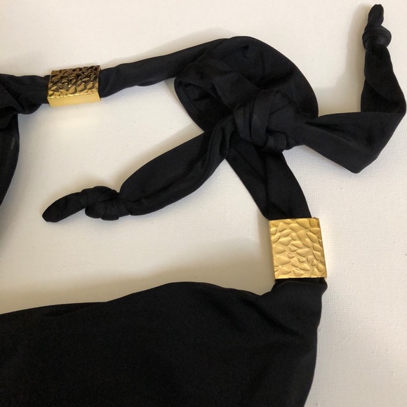 🆕 New WHBM Bikini Top Gold Black Triangle - Picture 3 of 3
